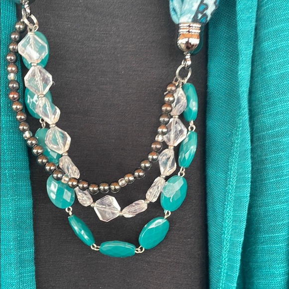 JM Collection Woman Teal Open Front Cardigan with Scarf New with tags. Plus 2X - Picture 5 of 10